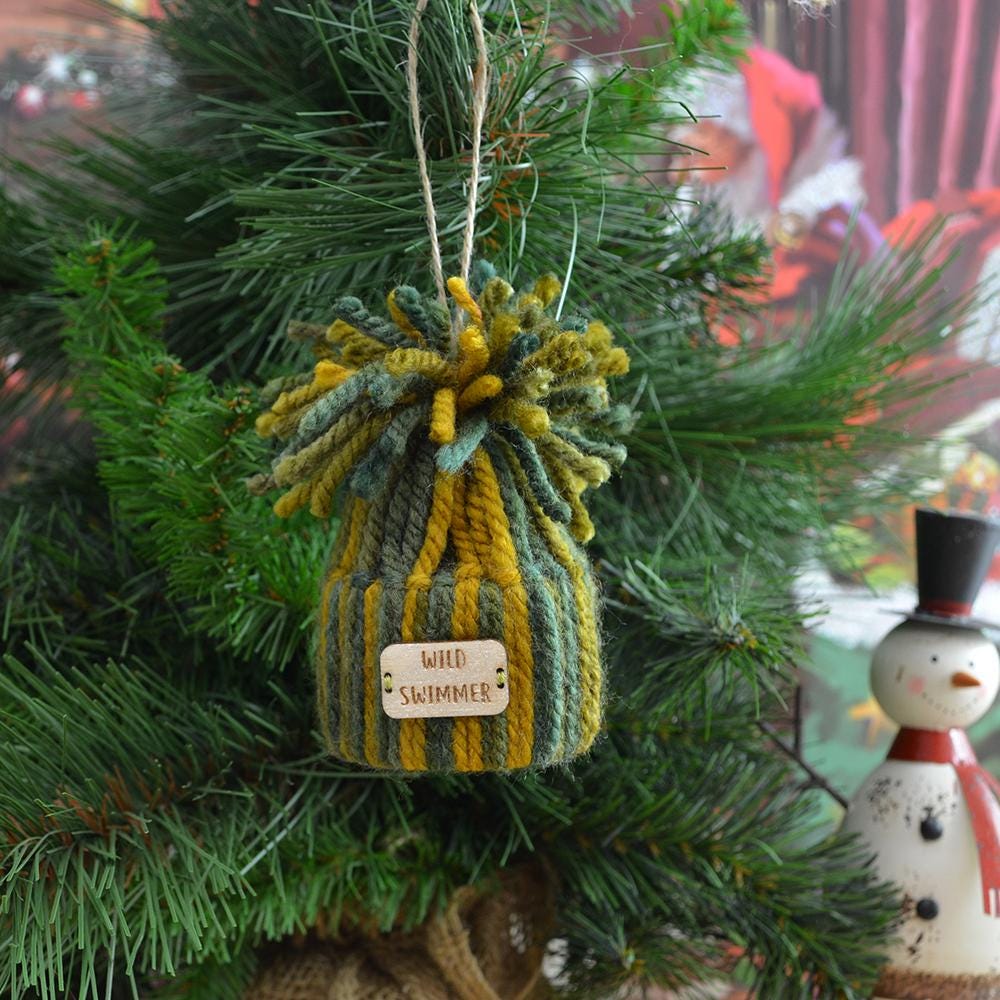 Unique Handmade Wooly Bobblehat For Wild Swimmer, Gift, Christmas Decoration