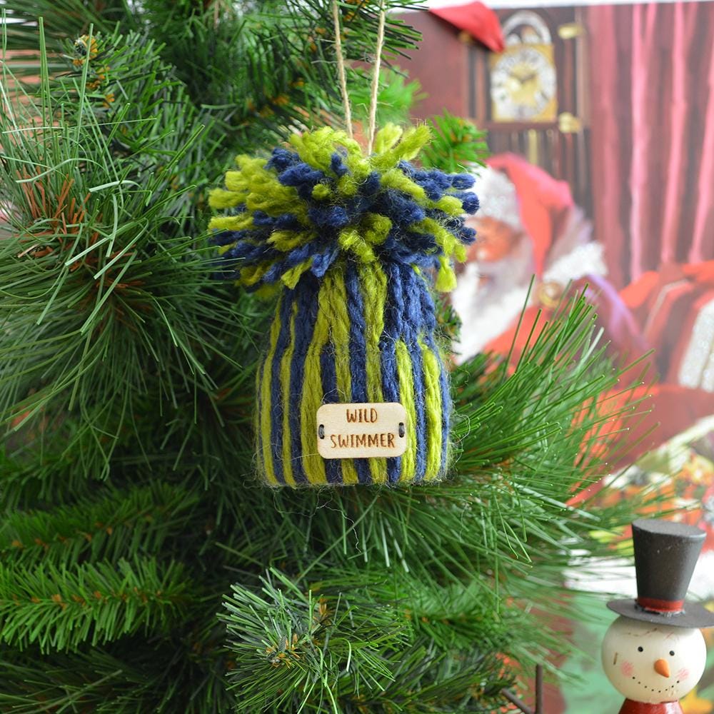 Unique Handmade Wooly Bobblehat For Wild Swimmer, Gift, Christmas Decoration