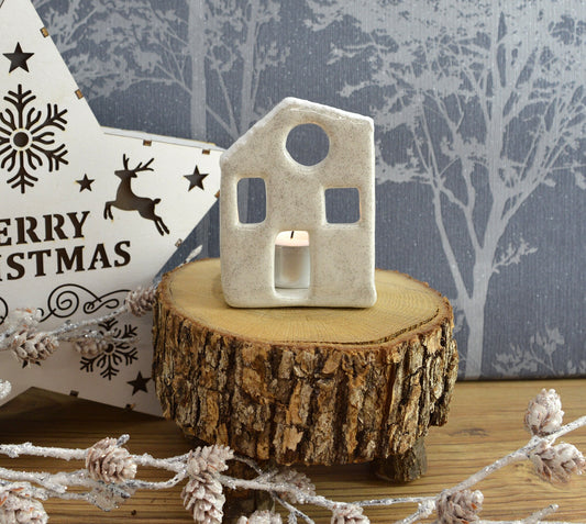 Unique Handmade Ceramic Christmas House Tealight