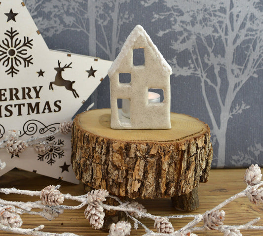 Unique Handmade Ceramic Little Christmas House Tealight