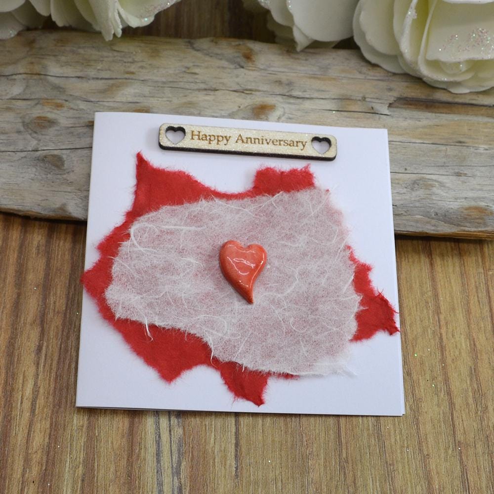 Handmade Happy Anniversary Card With Ceramic Heart