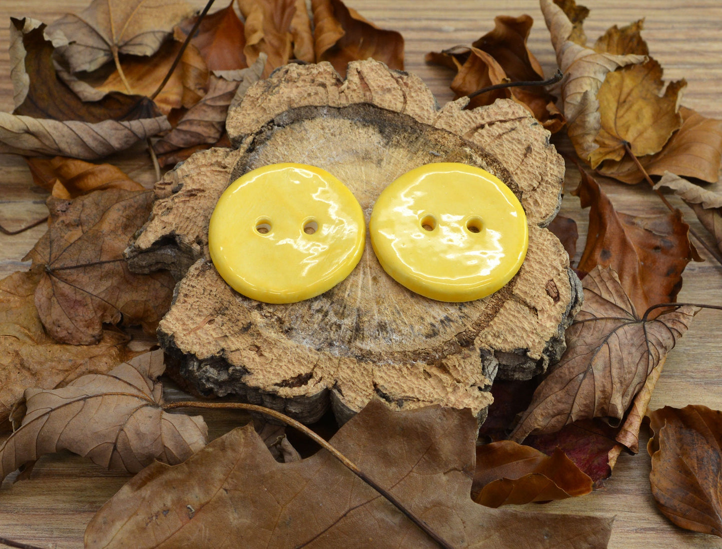 A Pair Of Handmade Ceramic Buttons, For Fashion, Sewing, Haberdashery, Clothing, Craft, Upcycling