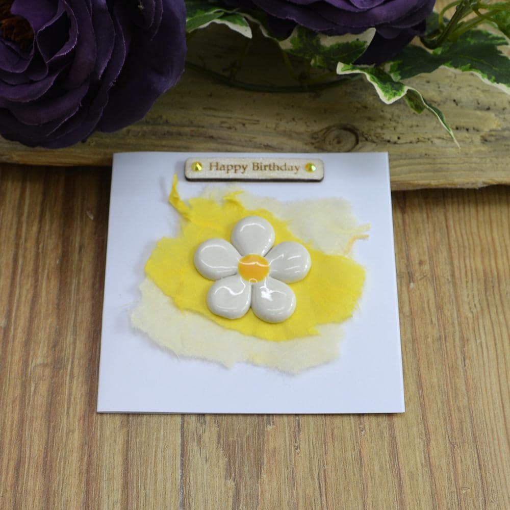 Handmade Happy Birthday Card With Ceramic Daisy