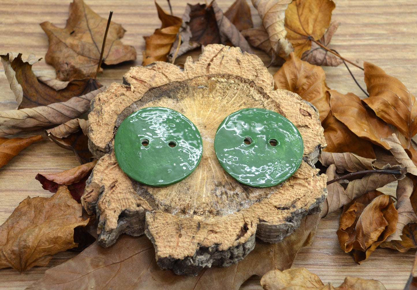 A Pair Of Handmade Ceramic Buttons, For Fashion, Sewing, Haberdashery, Clothing, Craft, Upcycling