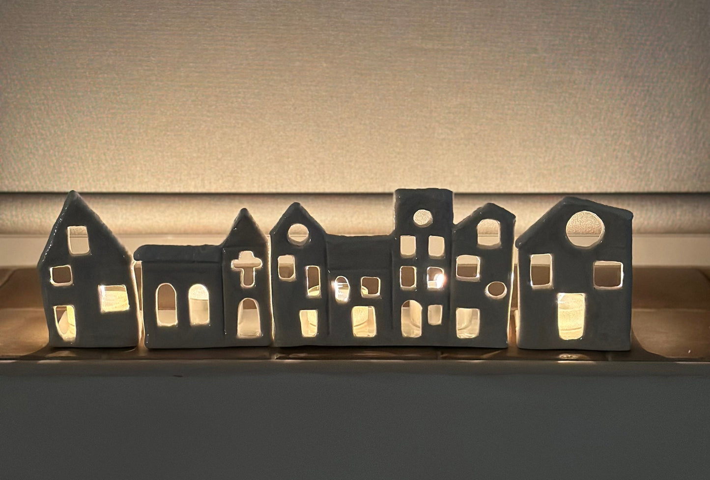 Handmade Ceramic Christmas Tealight Street Scene