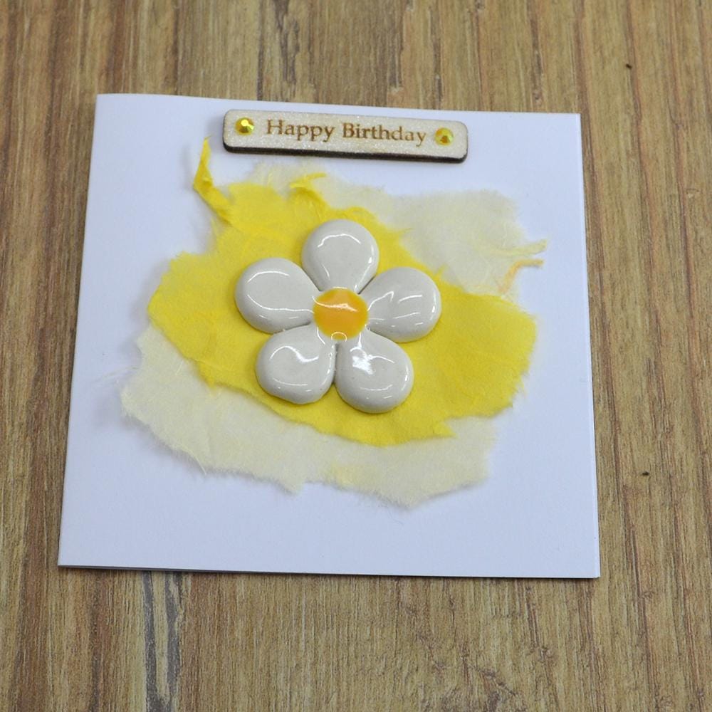 Handmade Happy Birthday Card With Ceramic Daisy