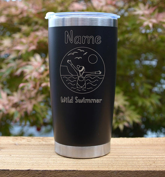 Personalized Wild Swimming Travel Mug: Stainless Steel Thermal Mug