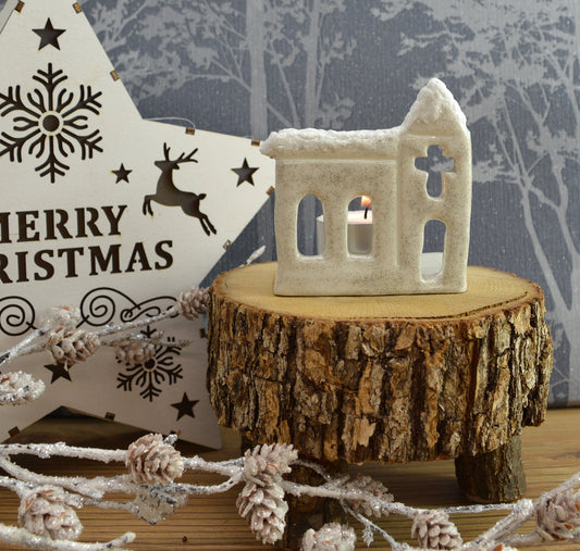 Unique Handmade Ceramic Christmas Church Tealight