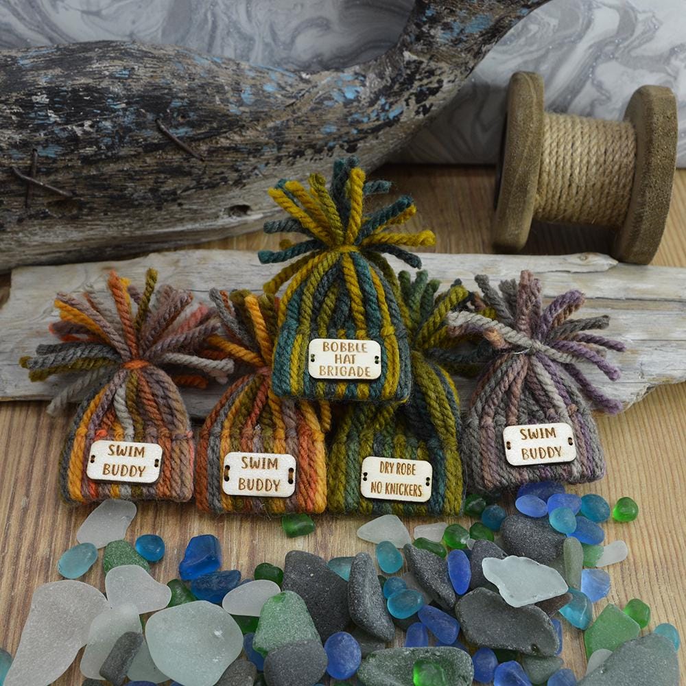 Handmade Quirky Wild Swimmer Bobble Hat Badge, Gift, Wild swimming, Cold water swimmimg