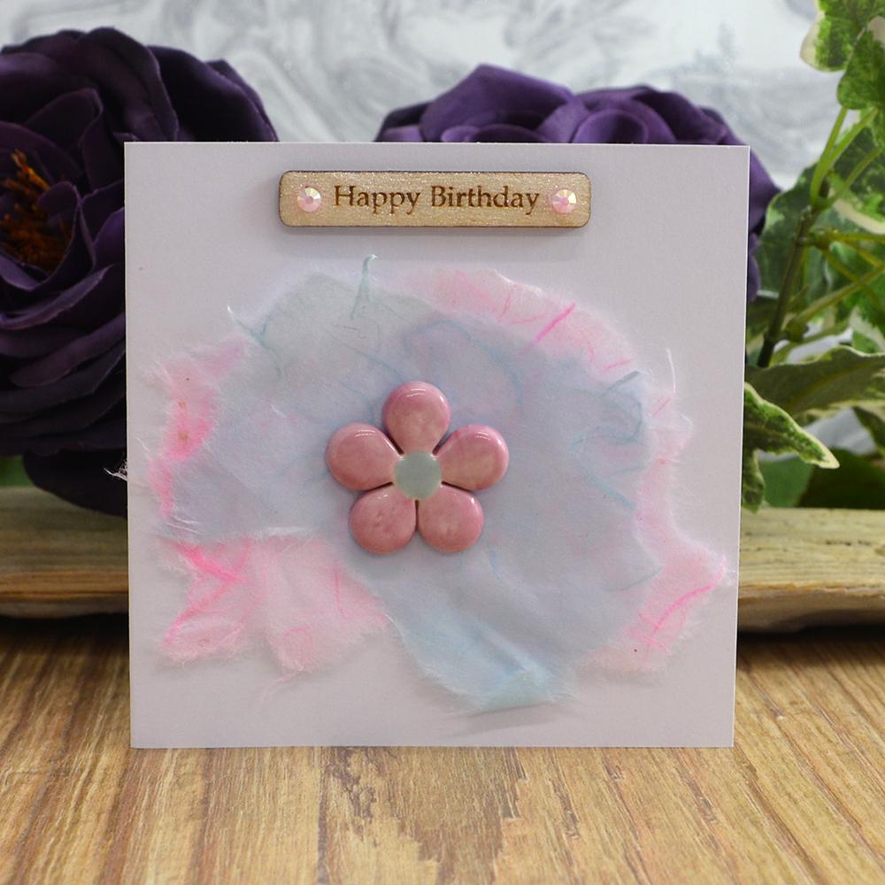 Handmade Happy Birthday Card With Ceramic Daisy