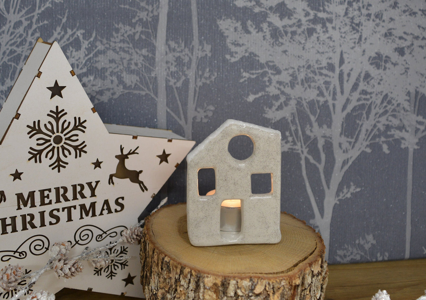 Unique Handmade Ceramic Christmas House Tealight