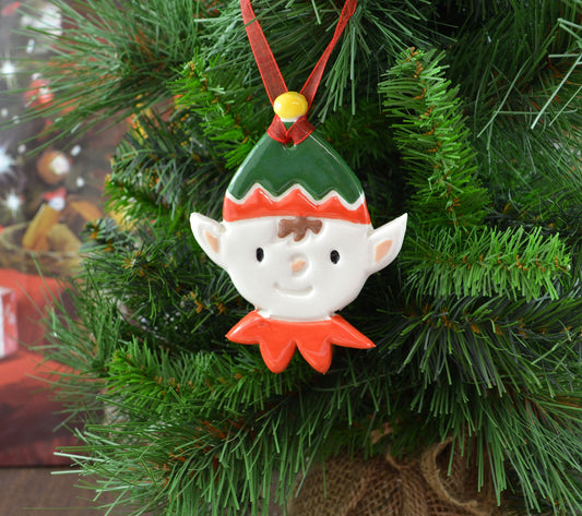 Handmade Ceramic Cheeky Elf Christmas Tree Decoration