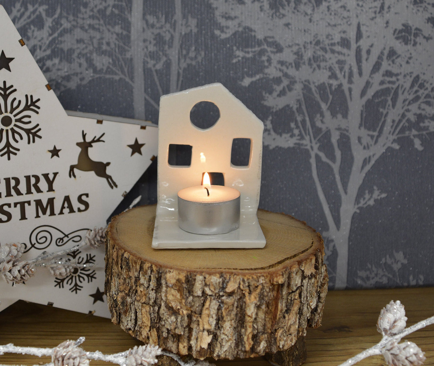 Unique Handmade Ceramic Christmas House Tealight