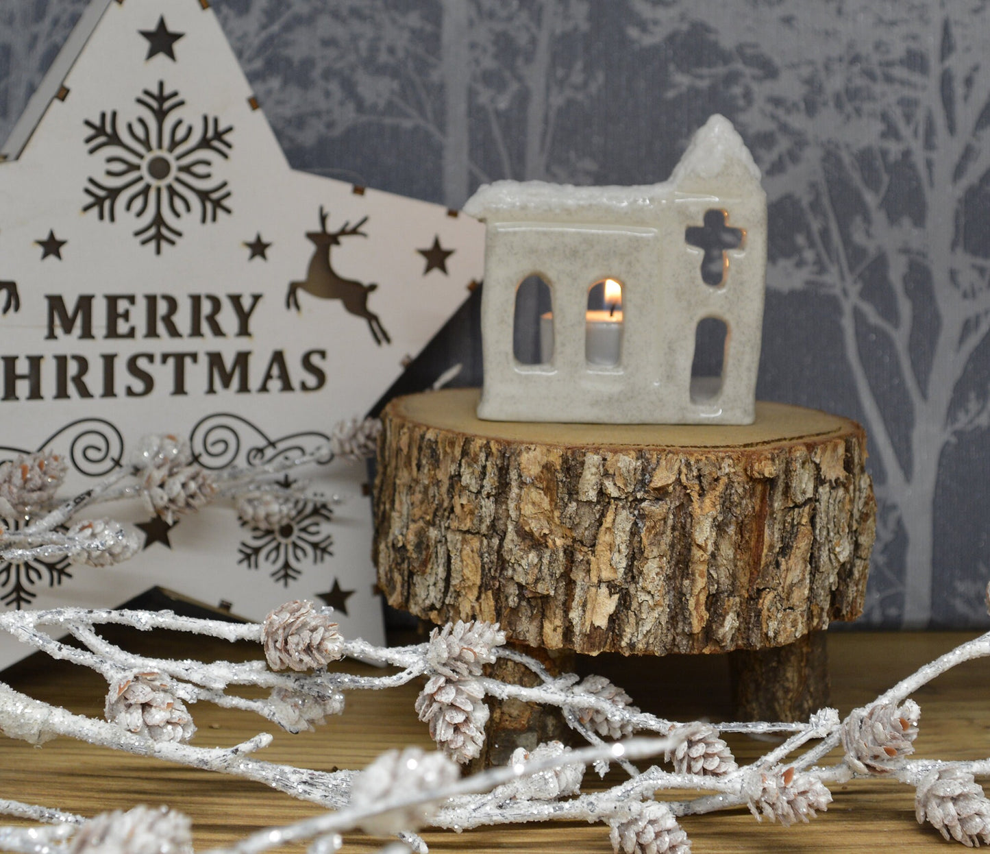 Unique Handmade Ceramic Christmas Church Tealight